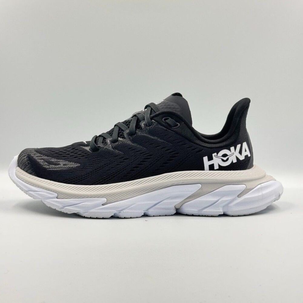 Hoka One One Clifton Edge Black White Women 7.5 Cushioned Running Sneakers Light